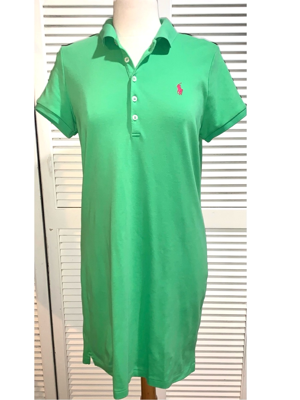 Polo by Ralph Lauren Green Polo Shirt Dress with Pink Pony Large